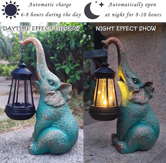 JOYBEE Garden Statues Elephant with Solar Lantern Outdoor Decor-Elephant Solar Figurines Lights Decorations for Patio Yard Lawn Ornaments-Gifts for Birthday Easter Housewarming by GreenHaven Gardens