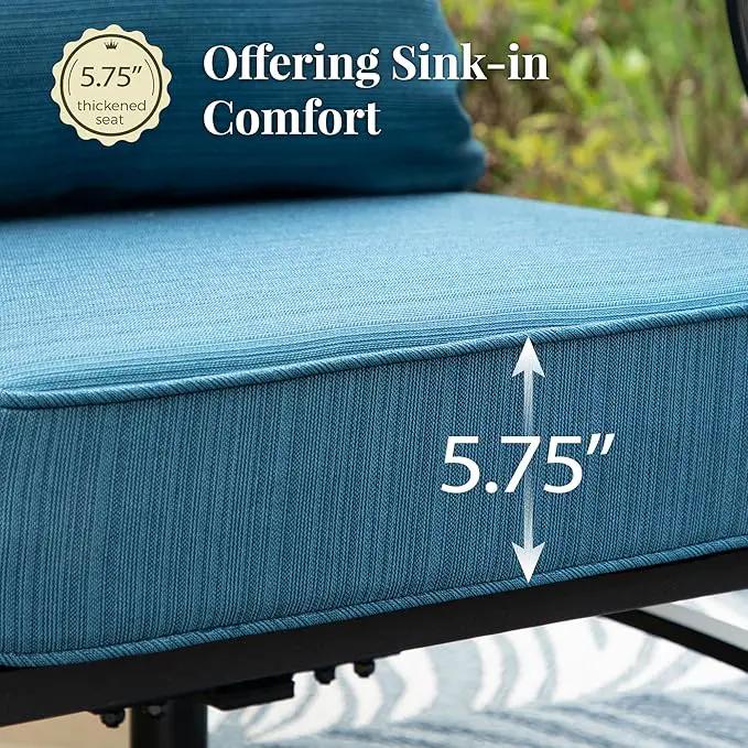 Patio Furniture Set with Fire Pit Table, 5 Pcs Metal Outdoor Conversation Set, 4 Single Chairs with 5.75" Extra Thick Cushion and 28" Fire Pit Table for Backyard Deck, Green Blue by GreenHaven Gardens