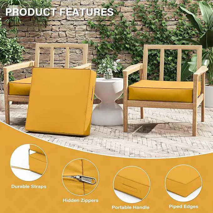 Patio Chair Cushions 24 X 24 X 5 Inch Waterproof Outdoor Seat Cushions for Patio Furniture, Outdoor Sofa Couch Pads with Ties & Handle, Set of 2, Yellow by GreenHaven Gardens