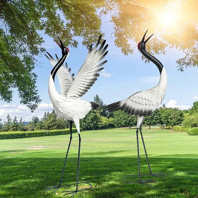 chisheen Crane Garden Statues Outdoor Metal Heron Yard Art Crane for Garden Sculptures Patio Lawn Ornaments,Set of 2 by GreenHaven Gardens