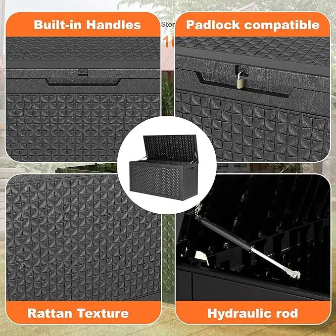 100 Gallon Resin Deck Box, Lockable Patio Outdoor Storage Box for Furniture, Garden Tools and Tools Storage, Waterproof Outside Storage Boxes - Patterned black by GreenHaven Gardens