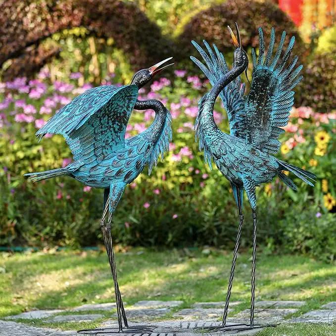 Natelf Garden Crane Sculptures & Statues, Blue Heron Decor Outdoor Large Bird Yard Art, Standing Metal Herons Lawn Ornaments for Home Patio Porch Backyard Decorations(Set of 2) by GreenHaven Gardens