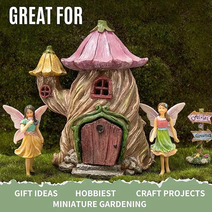 Fairy Garden Houses - Fairy House & Fairy Figures - Fairy Garden Ornaments & Fairies for Fairy Garden - Fairy Houses Kit - 4 Pieces by GreenHaven Gardens