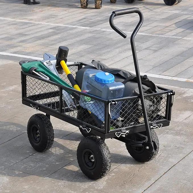 400 Lbs Capacity Mesh Steel Garden Cart Folding Utility Wagon with Removable Sides Multi-Purpose by GreenHaven Gardens