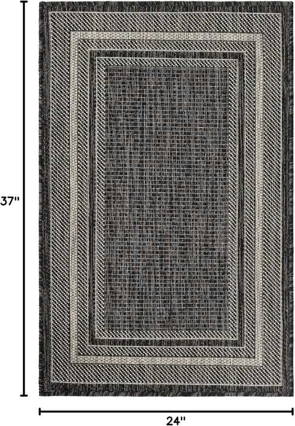 Unique Loom Outdoor Border Collection Area Rug - Soft Border (2' x 3' 1" Rectangle, Black/ Ivory) by GreenHaven Gardens