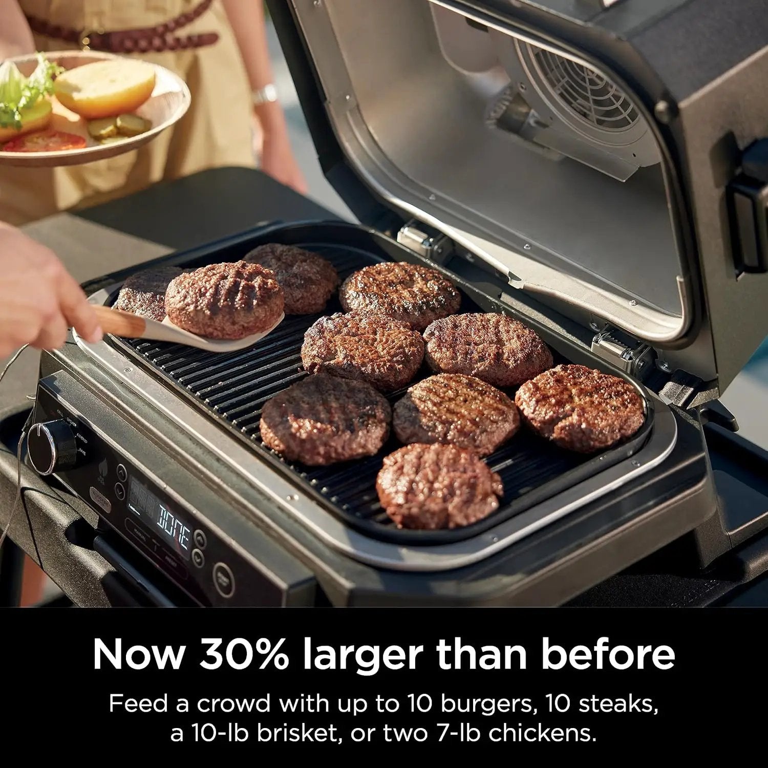 Ninja | Grill & Smoker | Outdoor Woodfire Pro XL | 4 in 1 Grill, BBQ Smoker, Air Fryer & Bake | Portable | Includes Built in Thermometer & 2 Woodfire Pellet Packs | Dark Grey | OG850 by GreenHaven Gardens