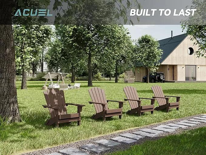 Folding HDPE Adirondack Chair, Weather-Resistant Patio Chair with Wide Armrests & High Backrest, Fire Pit Chair for Garden, Backyard, Porch,Coffee by GreenHaven Gardens