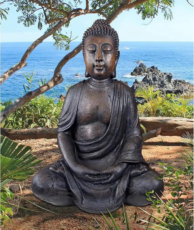 Design Toscano Meditative Asian Decor Grand Temple Indoor/Outdoor Garden Statue, Large, 40 inches tall, Cast Stone Resin, Dark Stone Finish by GreenHaven Gardens