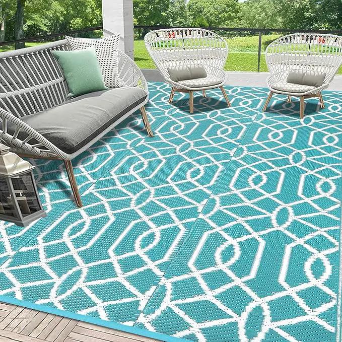 HEBE Outdoor Rug Waterproof 9x12, Reversible Plastic Straw Rug RV Camping Rug, Indoor Outdoor Patio Mat Clearance, Outside Carpet for Porch,Deck,Camper,Balcony,Backyard,Picnic by GreenHaven Gardens
