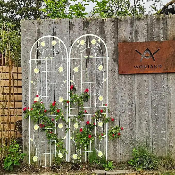 4 Pack Metal Garden Trellis 86.7" H Garden Fence Rustproof Trellis Cream White for Climbing Plants Support Roses Flower Cucumber Outdoor Lawn, White by GreenHaven Gardens