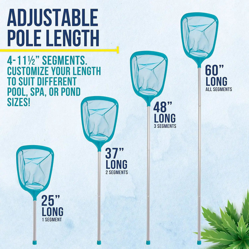 U.S. Pool Supply Swimming Pool 5 Foot Leaf Skimmer Net with 4 Aluminum Pole Sections - 6" Deep Ultra Fine Mesh Netting Bag Basket for Fast Cleaning of The Finest Debris - 60" Long, Clean Spas, Ponds by GreenHaven Gardens