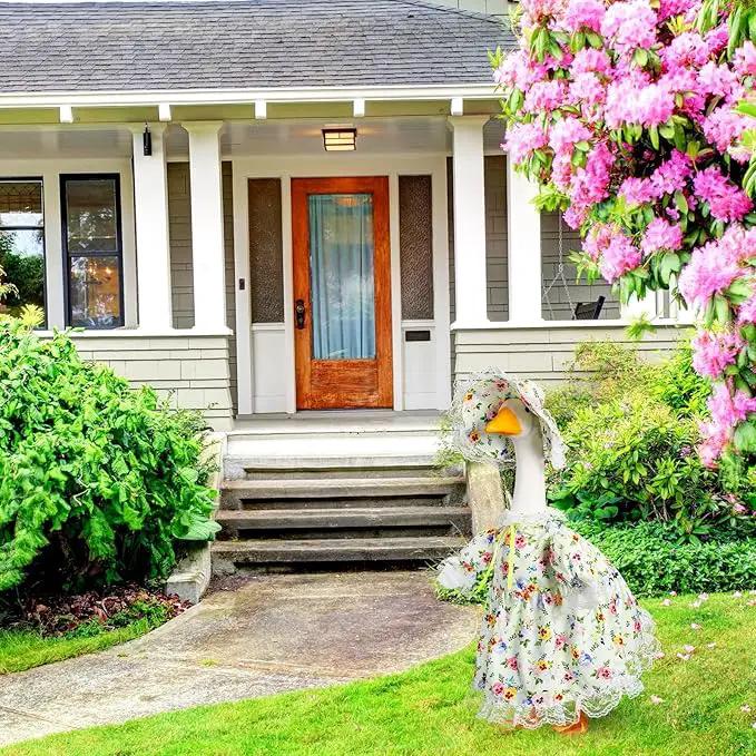 Spring Floral Goose Outfit Lawn Porch Goose Clothes 23" Lolita Spring Outdoor Patio Yard Lawn Art Decoration by GreenHaven Gardens
