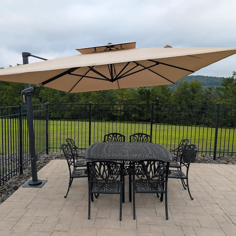 PURPLE LEAF Patio Umbrella 9' X 12' Cantilever Outdoor Double Top Large Rectangle Umbrella Heavy Duty 360° Rotation Offset Hanging Umbrella for Garden Deck Pool Backyard Patio Spectrum Sand by GreenHaven Gardens