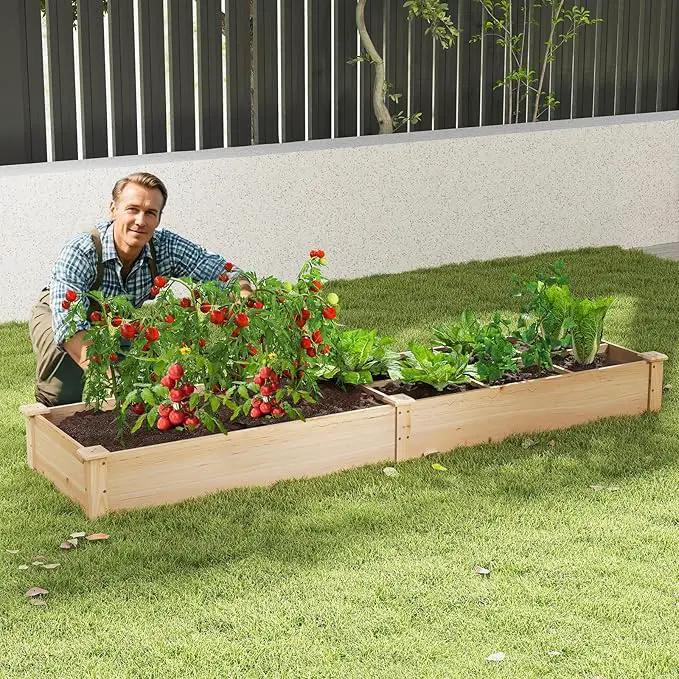HAPPYGRILL Raised Garden Bed, Wooden Planter Raised Bed w/2 Garden Boxes, 7 Compartments, DIY Painting Available, Elevated Planter Box for Patio Garden Backyard Lawn Gardening, 90” x 25” x 10” by GreenHaven Gardens