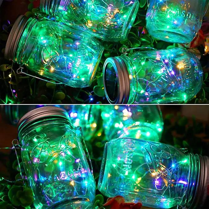 30 LED 10 Packs Solar Mason Jar Lights [Updated] Fairy Firefly Jar Lids String Lights with Hangers Waterproof Patio Yard Garden Wedding Party Decoration - Colorful (NO Jars) by GreenHaven Gardens