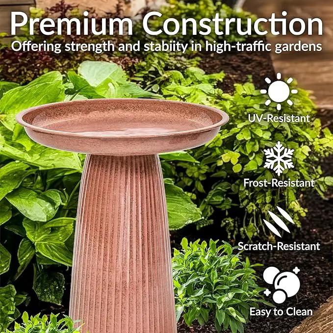 Sunnydaze Gleeful Garden Metal Bird Bath for Outdoors - Large Decorative Iron Birdbath - 23-Inch - Canyon Clay Glaze by GreenHaven Gardens