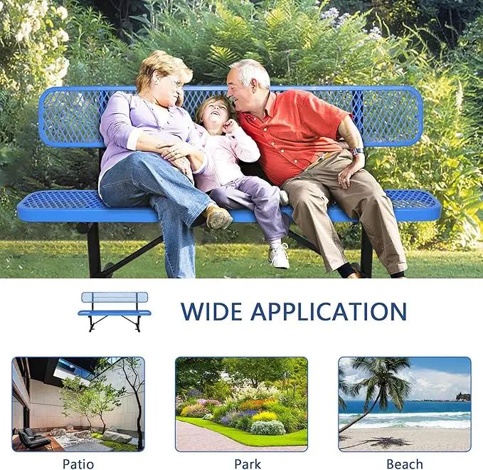 6FT Outdoor Benches Heavy Duty Park Bench with Back Portable Frame, Blue Metal Steel Bench, Outdoor Garden Bench Expanded Metal Mesh Bench for Lawn, Park, Deck, Garden, Patio, Porch, Black (Blue, 6FT) by GreenHaven Gardens
