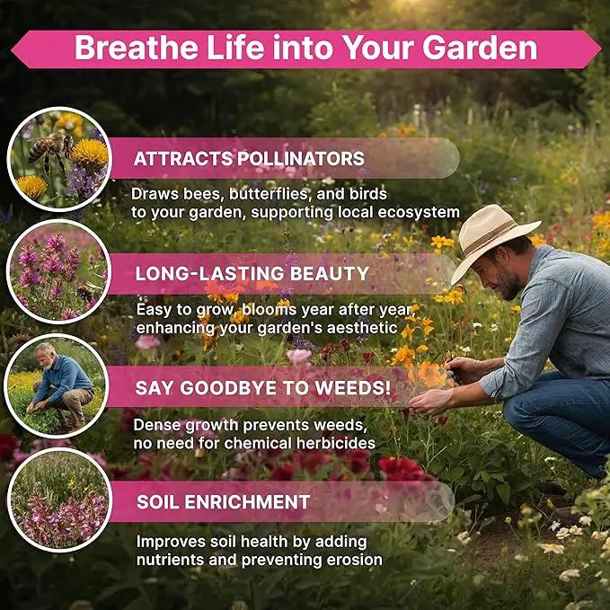 Organo Republic 21 Annual Wildflower Seeds Mix for Indoor & Outdoors. 100,000+ Non-GMO, Heirloom Wildflower Garden Seeds, 4oz Packet for Growing Wild Flowers to Attract Bees, Butterflies & Birds by GreenHaven Gardens