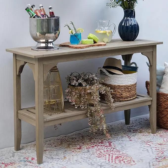 Cambridge Casual Teak Auburn Outdoor Console Table, Solid Indonesian Teak Wood in Weathered Gray Finish, Stylish and Durable Patio Accent or Plant Table for Porch, Deck, Garden, or Outdoor Entryway by GreenHaven Gardens