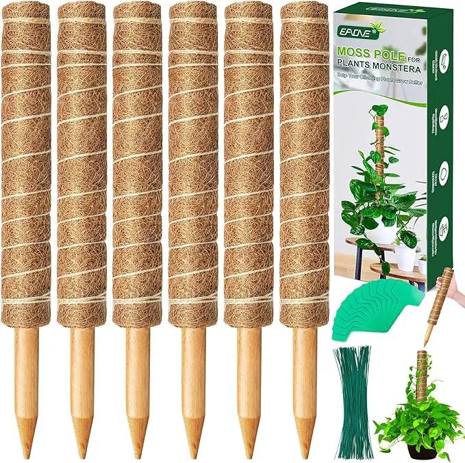 EAONE Moss Pole 96 Inch, 6 Pack 16" Monstera Plant Support for Climbing Potted Live Plants Indoor, Stackable Coco Coir Moss Sticks Monstera Stakes for Pothos Philodendron, with Garden Labels & Ties by GreenHaven Gardens