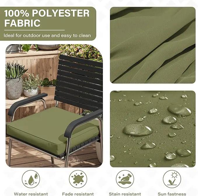 Patio Chair Cushions 17 X 16 X 3 Inch Waterproof Outdoor Seat Cushions for Patio Furniture, Outdoor Sofa Couch Pads with Ties & Handle, Set of 2, Light Green by GreenHaven Gardens