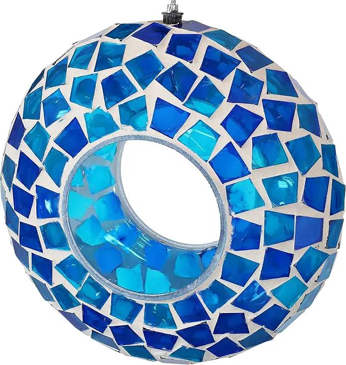 Sunnydaze 6-Inch Glass Mosaic Hanging Bird Feeder for Outdoors - Fly-Through Wild Bird Feeder - Blue Mosaic by GreenHaven Gardens