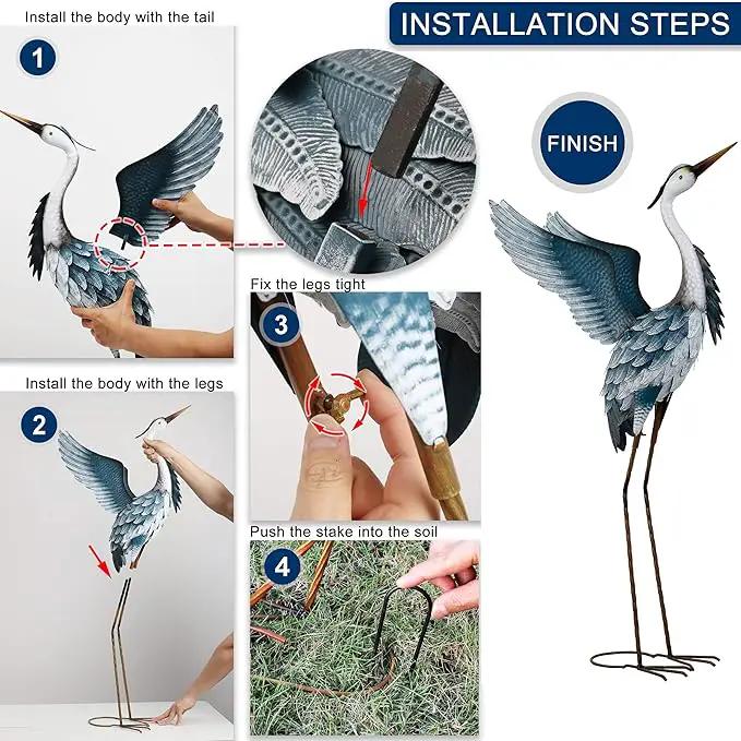 TERESA'S COLLECTIONS Garden Decor Blue Heron Yard Art, 38-42" Large Metal Cranes Sculptures & Statues Decoy for Outdoor Indoor Decorations, Outside Patio, Pool, Lawn, Set of 2, Spring,Gift for Mom by GreenHaven Gardens