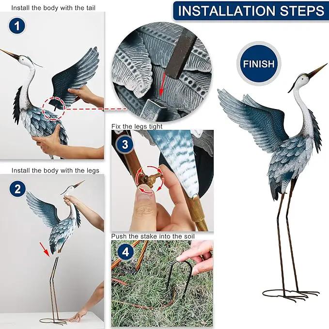 TERESA'S COLLECTIONS Garden Decor Blue Heron Yard Art,22.8-25" Large Metal Cranes Sculptures & Statues Decoy for Outdoor Indoor Decorations, Outside Patio, Pool, Lawn, Set of 2, Spring,Gift for Mom by GreenHaven Gardens