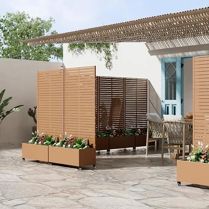 Casaphoria Metal Raised Garden Bed with Trellis and Wheels, 72"x35"x16" Planter Box for Climbing Plants, Vegetables & Vines, Features Drainage Holes and Privacy Screen (Brown-Louvered) by GreenHaven Gardens