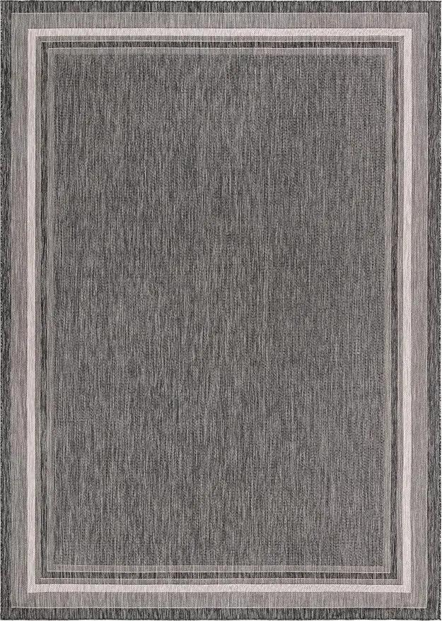Unique Loom Outdoor Border Collection Area Rug - Soft Border (10' x 14' 1" Rectangle, Black/ Ivory) by GreenHaven Gardens