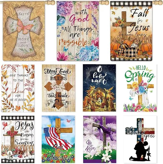 11 Pcs Christian Garden Flag Cross Yard Flags for All Season Christian Welcome Large 28 x 40 Inch Flags Double Sided Print Vertical House Flags Decorations for Home Outdoor Lawn by GreenHaven Gardens