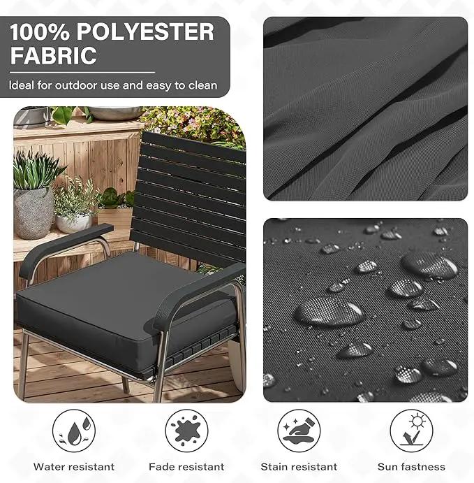 Patio Chair Cushions 19 X 19 X 4 Inch Waterproof Outdoor Seat Cushions for Patio Furniture, Outdoor Sofa Couch Pads with Ties & Handle, Set of 2, Grey by GreenHaven Gardens