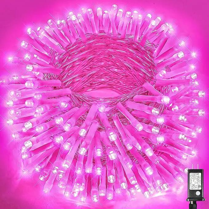 300 LED Pink String Lights, 99ft Pink Christmas Lights Outdoor 8 Modes Clear Wire, Plug in Waterproof Twinkle Fairy Lights for Bedroom Indoor Wedding Christmas Party Decorations by GreenHaven Gardens