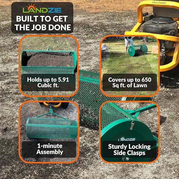 LANDZIE Lawn & Garden Spreaders - 36 Inch Heavy Duty Metal Mesh Basket Push/Tow Spreader - Compost, Peat Moss, Top Soil, Mulch - Durable Lightweight Multi-Purpose Yard Care Equipment - Manure Spreader by GreenHaven Gardens