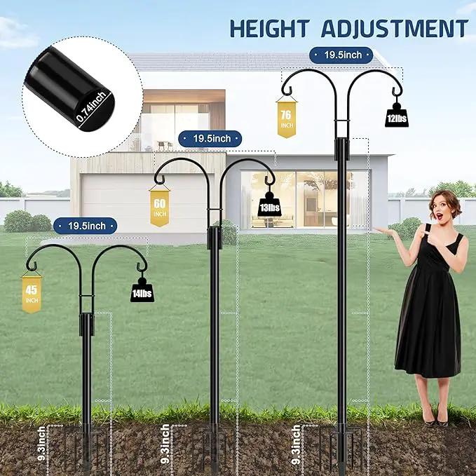 Ottsuls Bird Feeder Pole, 2 Pack 76 INCH Double Shepherds Hooks for Outdoor, Garden Pole with 5 Base Prongs Heavy Duty Planter Hooks for Hanging Plant Baskets, Lantern, Hummingbird Feeder by GreenHaven Gardens
