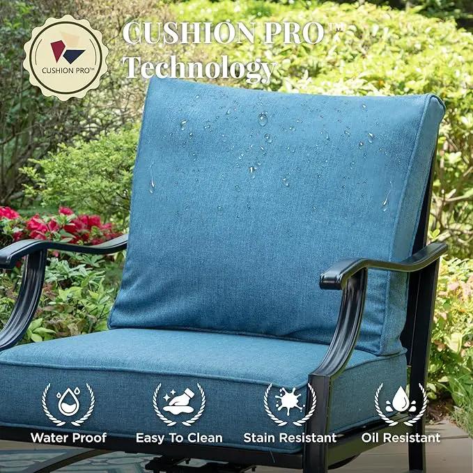 Patio Furniture Set with Fire Pit Table, 5 Pcs Metal Outdoor Conversation Set, 4 Rocking Chairs with 5.75" Extra Thick Cushion and 28" Fire Pit Table for Backyard Deck, Navy Blue by GreenHaven Gardens
