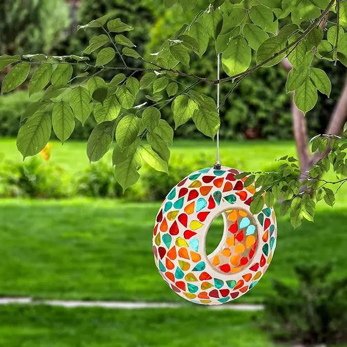 Sunnydaze 6-Inch Glass Mosaic Hanging Bird Feeder for Outdoors - Fly-Through Wild Bird Feeder - Confetti Mosaic by GreenHaven Gardens