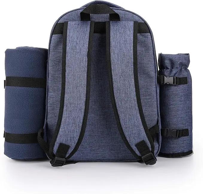 Apollo Walker Picnic Backpack Bag for 2 Person with Cooler Compartment, Detachable Bottle/Wine Holder, Fleece Blanket, Plates and Cutlery Set (2 Person, Navy) by GreenHaven Gardens