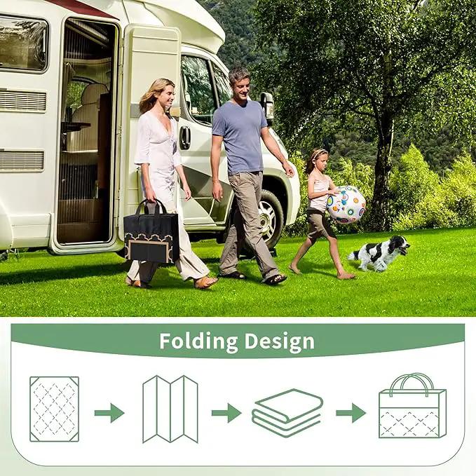 GENIMO 4 ' x 6 ' Outdoor Rug for Patio Clearance, Waterproof Indoor Outdoor Plastic Straw Rugs Carpet, Reversible Outside Area Rv Mat for Camping, Balcony Porch, Deck, Picnic, Beach (Black & Brown)