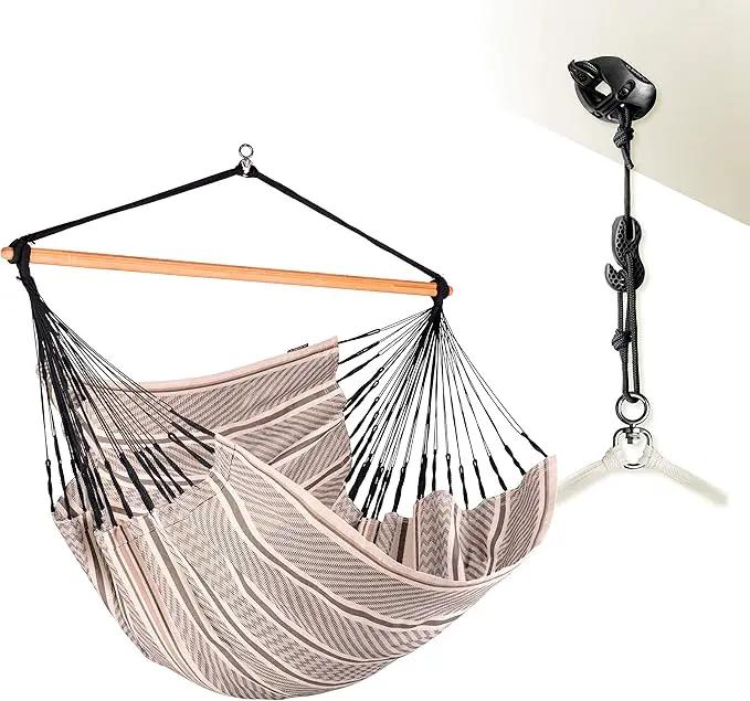 LA SIESTA® - XL King Habana Cotton Hammock Chair & CasaMount - Hanging Chair w/Suspension Kit for Walls Ceilings & Square Beams - Indoor Outdoor Swing Hanging Chair Bedroom Patio Balcony - Zebra by GreenHaven Gardens