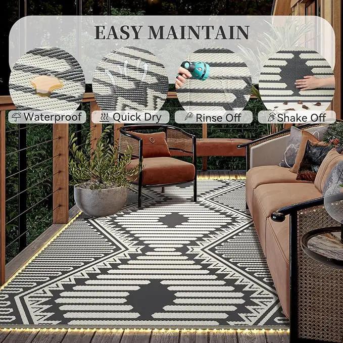 MontVoo Outdoor Rug with Led String Strip Lights 8x10 ft Waterproof Outdoor Patio Rug Mat Reversible Plastic Straw Rug Outside Outdoor Rug for RV Camping Picnic Balcony Fairy Boho Outdoor Decor by GreenHaven Gardens