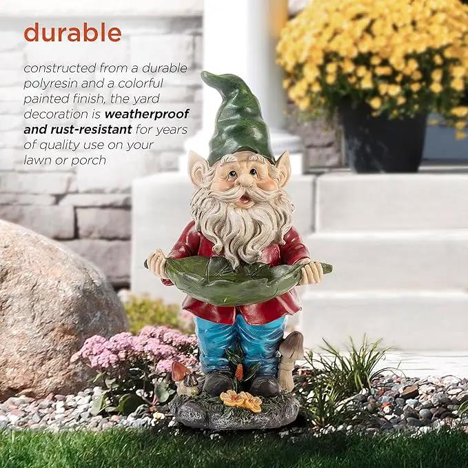 Alpine Corporation 16" Tall Outdoor Garden Gnome and Bird Feeder Yard Statue Decoration by GreenHaven Gardens