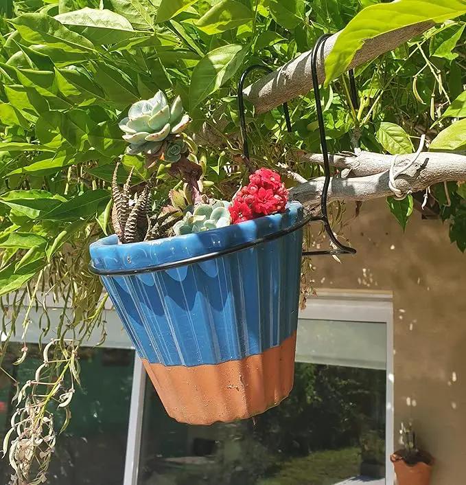 6 Pieces, 4 inches Iron hanging Flower Pot. Metal Plant Wall Hanger, Vertical Yard Garden. Planter Hook Ring, Rail Metal Fence. Indoor and Outdoor. Wire Trellis. Collapsible Bracket. (4 inches) by GreenHaven Gardens