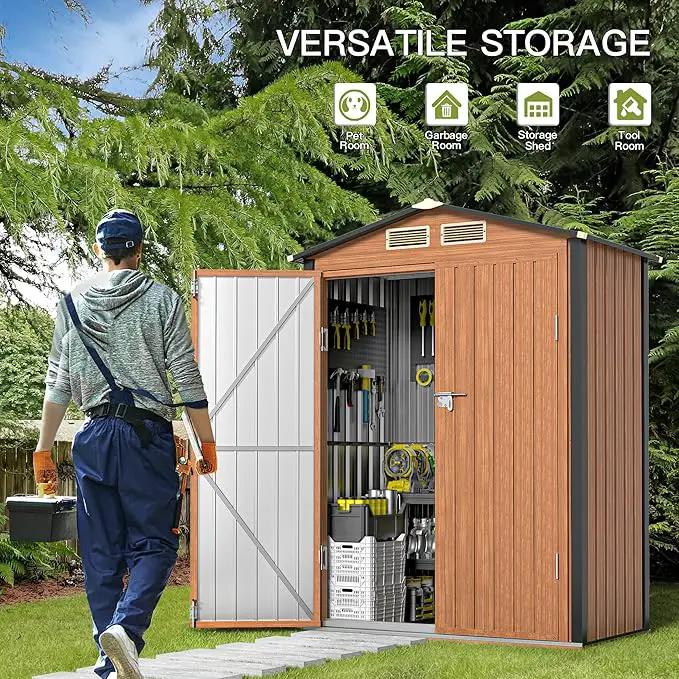 Outdoor Storage Shed, 5x3 Ft Metal Steel Tiny House with Frame Floor & Lockable Door, Vertical Outside Storage Building for Garden, Backyard, Lawn, Patio Utility, Tool Storage by GreenHaven Gardens