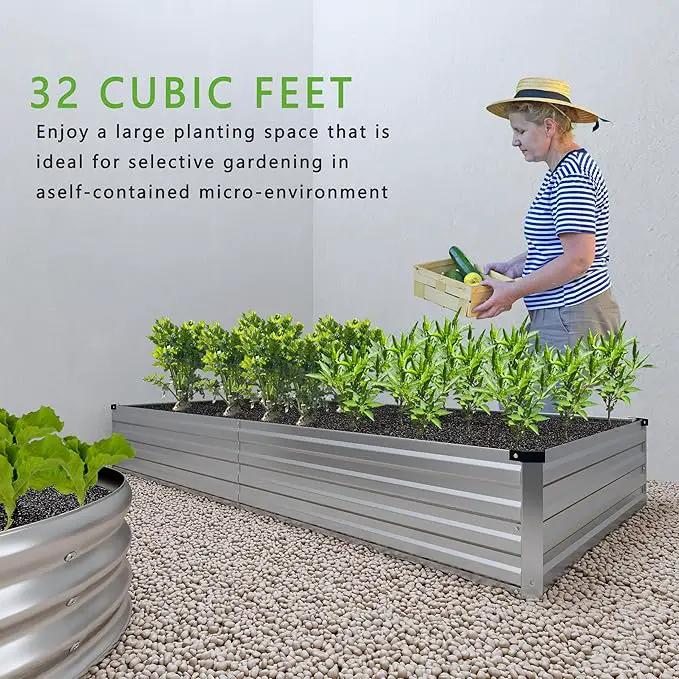 2PCS 8x4x1FT Galvanized Raised Garden Bed Kit,Vegetable Boxes-Rectangle Metal Flower Box,Large Planter Raised Beds Outdoor Garden for Planting,Fruit,Herb-Sliver by GreenHaven Gardens