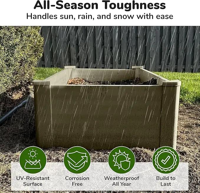 Raised Garden Bed - 2x4 ft Planter Box - Weathered Wood HDPE - No Tools Needed - DIY Kit for Urban Gardening, Flowers, Herbs & Vegetables - Made in The USA by GreenHaven Gardens