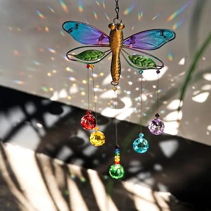 Dragonfly Hanging Crystal Suncatcher Ornament Window Garden Decor Rainbow Maker Prism Pendant by GreenHaven Gardens