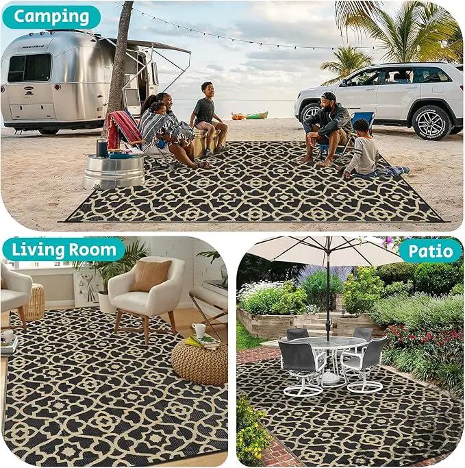 HEBE Outdoor Rug Waterproof 9x12, Reversible Plastic Straw Rug RV Camping Rug, Indoor Outdoor Patio Mat Clearance, Outside Carpet for Porch,Deck,Camper,Balcony,Backyard,Picnic by GreenHaven Gardens