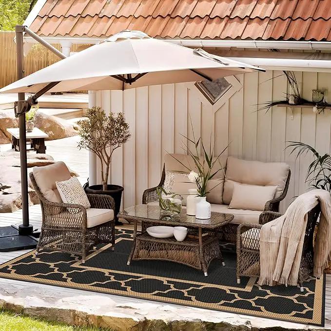 GENIMO 5' x 8' Outdoor Rug Waterproof for Patio Decor, Foldable Reversible Plastic Straw Area Rugs Mat for Camper, Outside Carpet for Rv, Deck, Porch, Picnic, Beach, Balcony, Black & Brown by GreenHaven Gardens