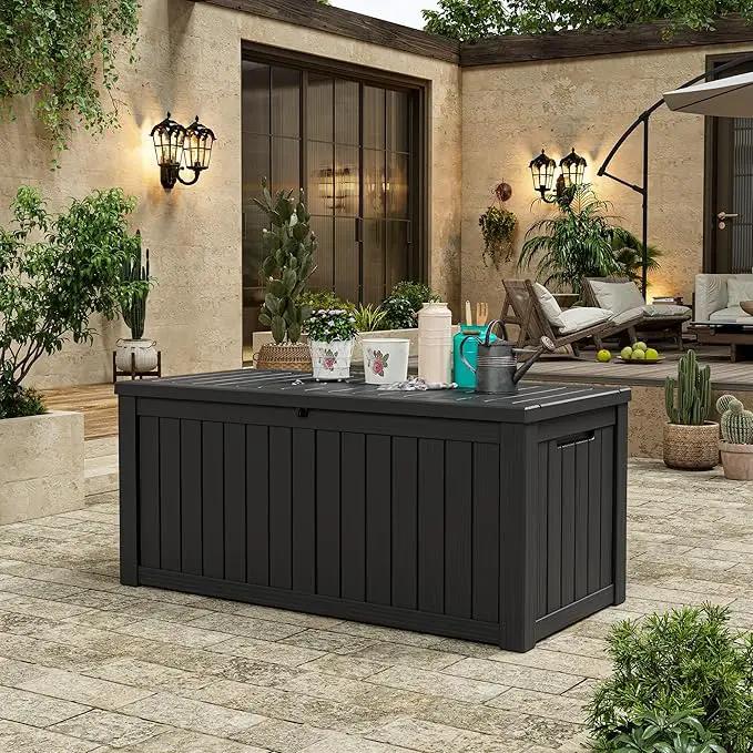 NUNU LAB Outdoor Storage Box,120 Gallon Deck Box,Resin Waterproof Outside Storage Bench,Outdoor Storage Cabinet With Lockable Lid,Backyard Deck Box For Garden Tools,Patio Cushions,Pool Accessories by GreenHaven Gardens